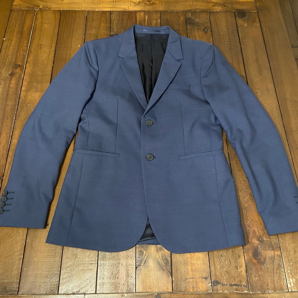 COS Mens Blue Single Breasted Suit Jacket Wool Stretch Blazer Two Button